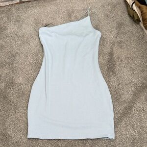 Divided One Shoulder Light Blue Dress